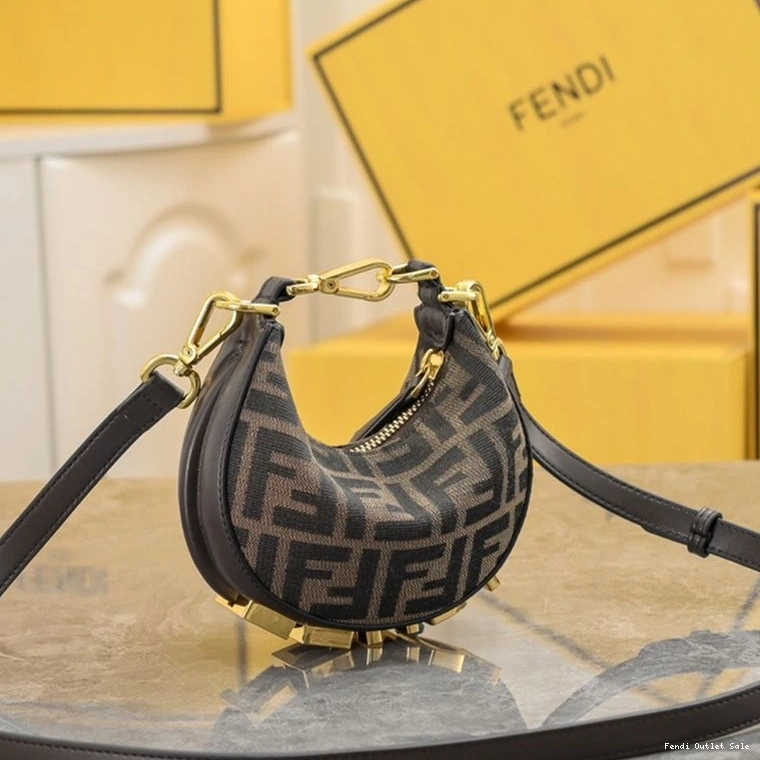 Cheap Brown Fendigraphy Nano Fendi Fabric Hobo Motif FF In Bag 0802
